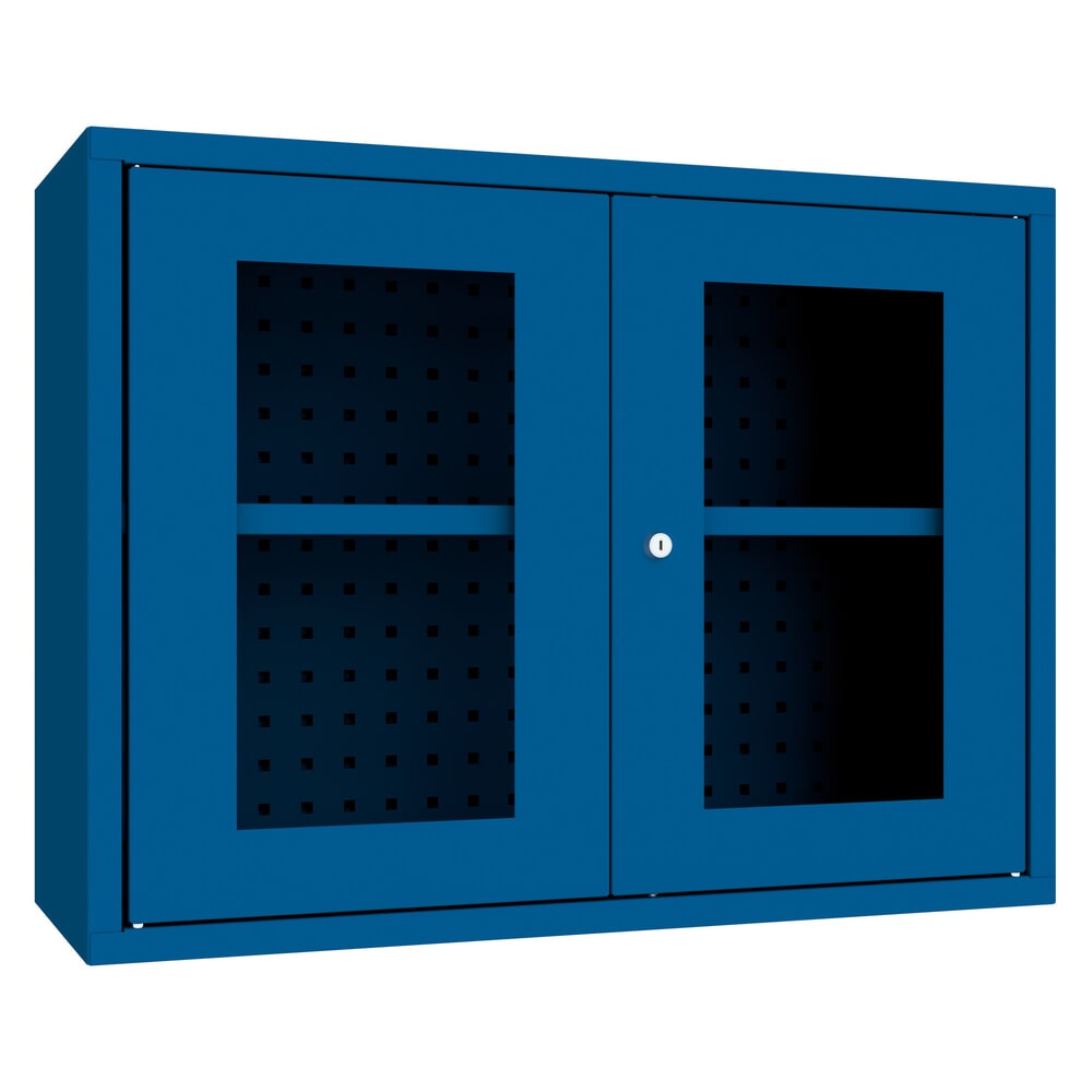 Illustration du produit: Armoire suspendue PAVOY avec regard, H x l x P 600 x 800 x 300 mm, paroi arrière perforée, bleu gentiane, bleu gentiane