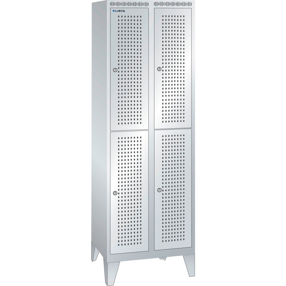 Illustration du produit: Armoire-vestiaire LISTA avec panneau perforé, (PxH) 500x1 850 mm, avec pieds, 2 rangées, 2x2 compartiments, serrure à cylindre