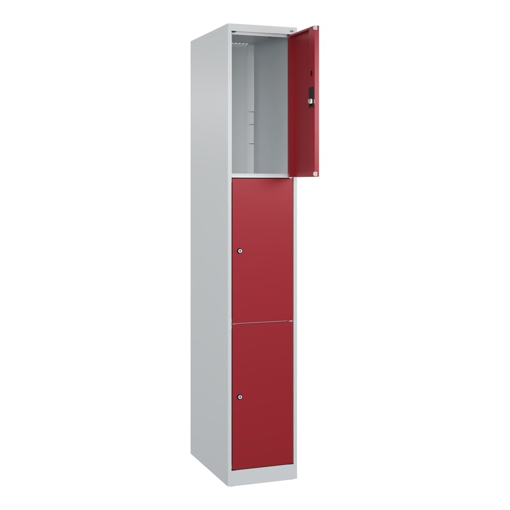 Produktabbildung: C+P Schliessfachschrank Classic PLUS, 1 Abteil, HxBxT 1.850 x 300 x 500 mm, lichtgrau, rubinrot, 3 Fächer, Zylinderschloss