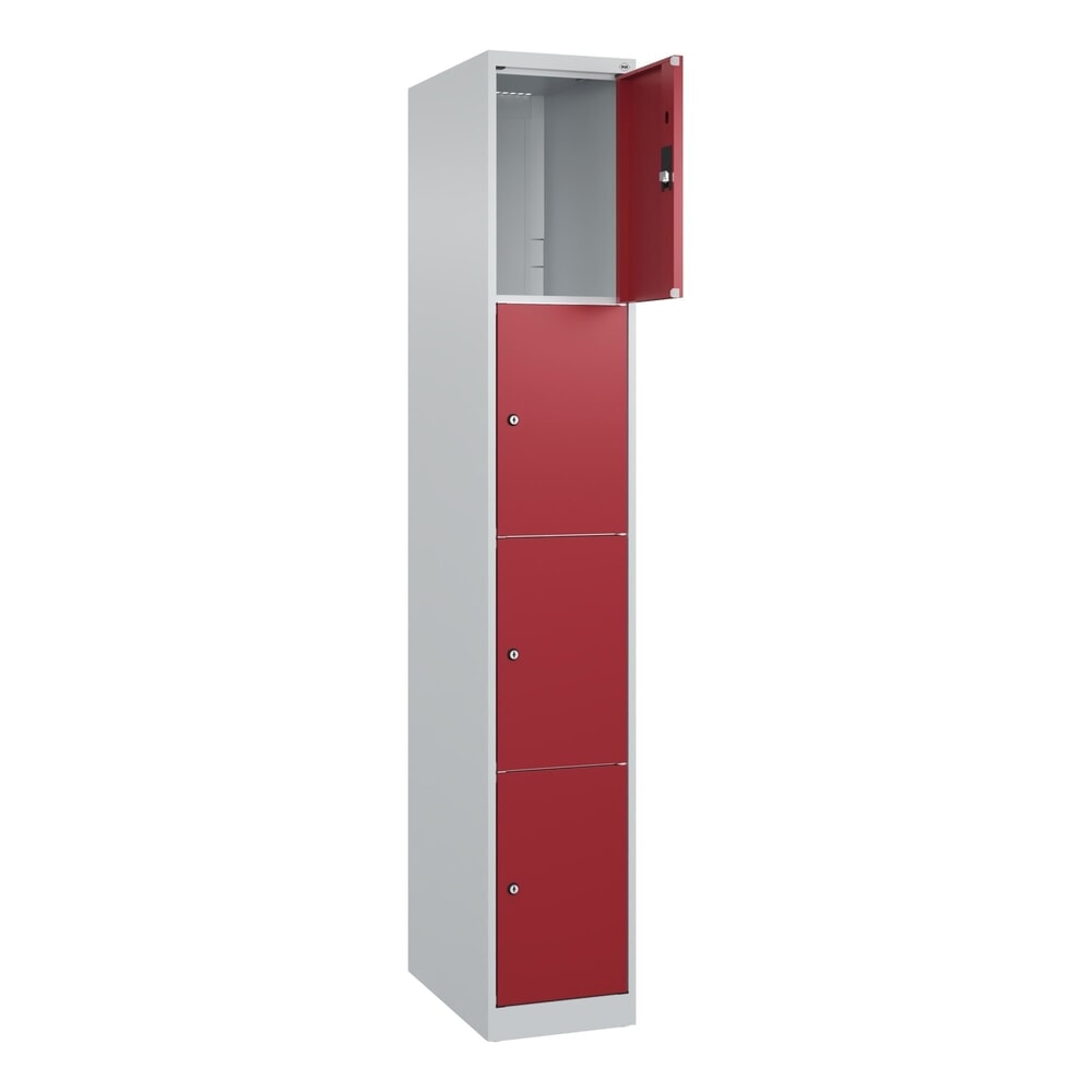 Produktabbildung Nr. 1: C+P Schliessfachschrank Classic PLUS, 1 Abteil, HxBxT 1.850 x 300 x 500 mm, lichtgrau, rubinrot, 4 Fächer, Zylinderschloss
