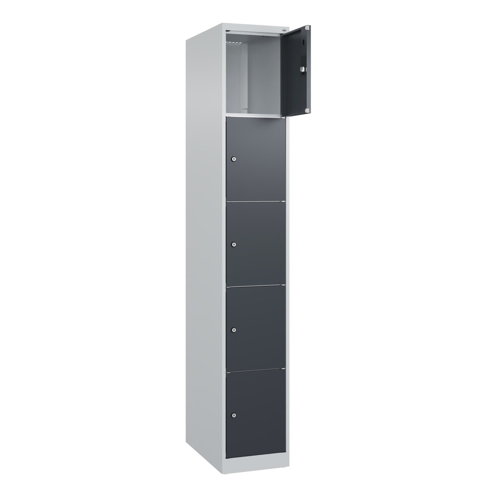 Produktabbildung: C+P Schliessfachschrank Classic PLUS, 1 Abteil, HxBxT 1.850 x 300 x 500 mm, lichtgrau, anthrazitgrau, 5 Fächer, Zylinderschloss