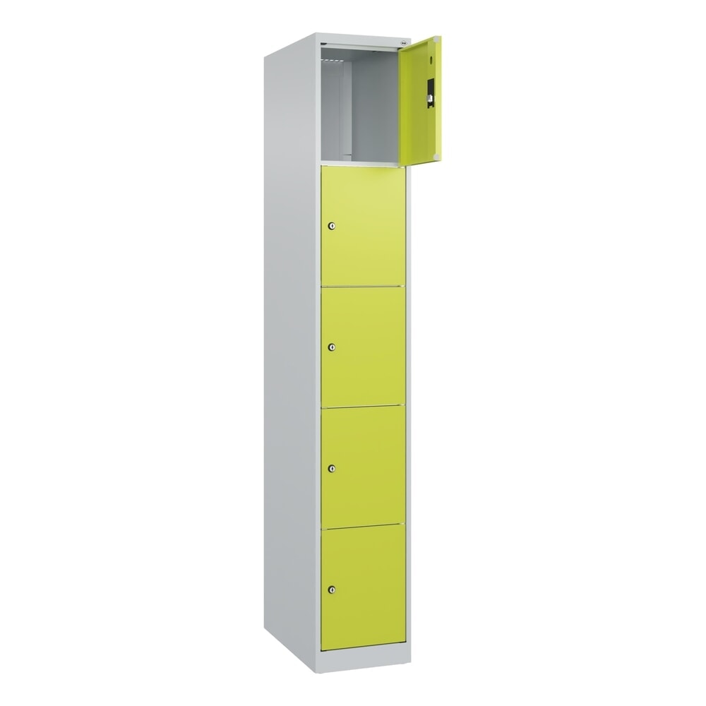N° de l'image du produit 1 : C+P Schließfachschrank Classic PLUS, 1 Abteil, HxBxT 1.850 x 300 x 500 mm, lichtgrau, clowngrün, 5 Fächer, Zylinderschloss