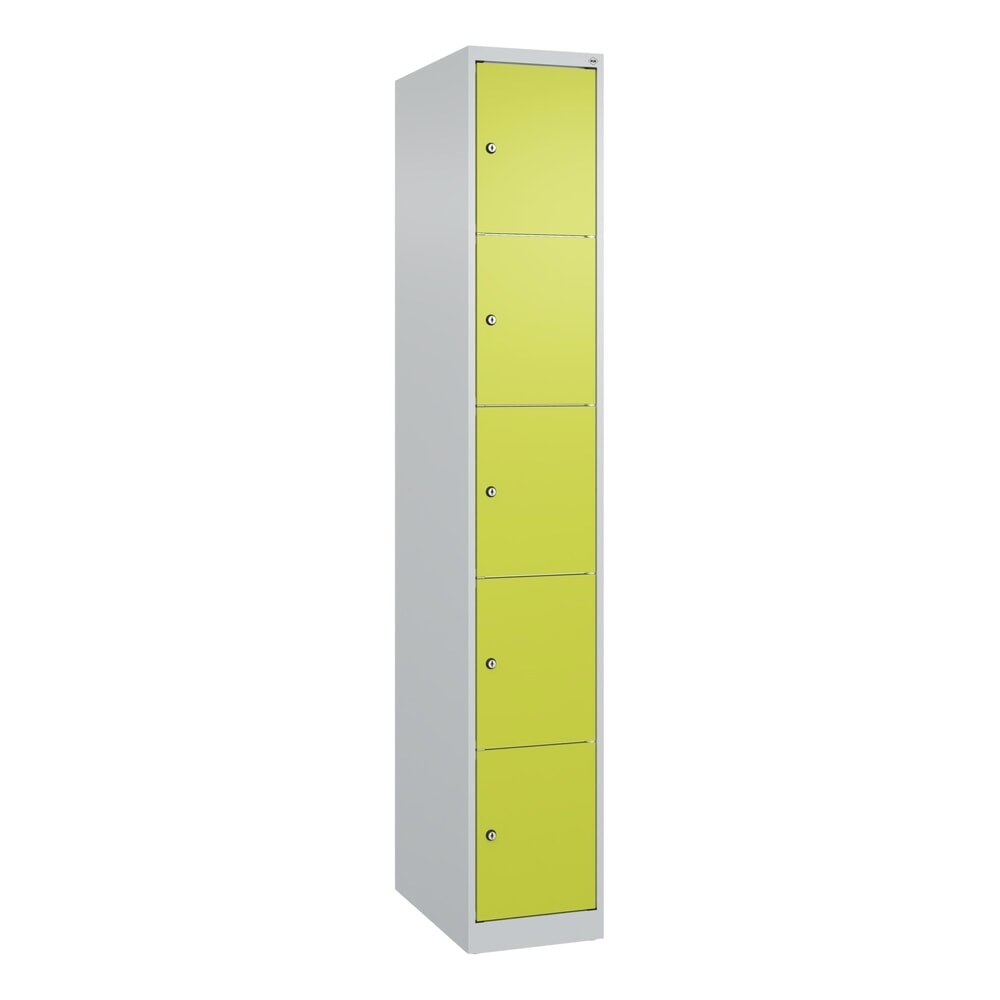 N° de l'image du produit 9 : C+P Schließfachschrank Classic PLUS, 1 Abteil, HxBxT 1.850 x 300 x 500 mm, lichtgrau, clowngrün, 5 Fächer, Zylinderschloss