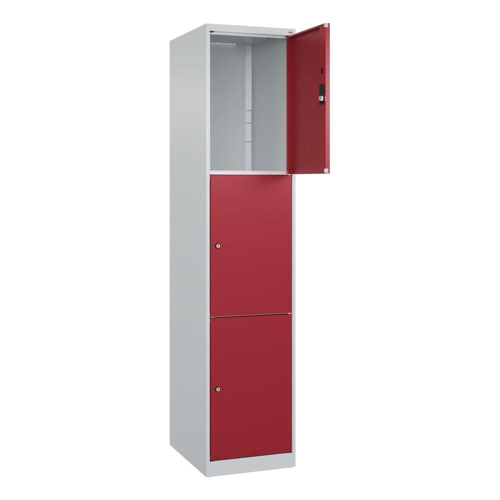 N° de l'image du produit 1 : C+P Schließfachschrank Classic PLUS, 1 Abteil, HxBxT 1.850 x 400 x 500 mm, lichtgrau, rubinrot, 3 Fächer, Zylinderschloss