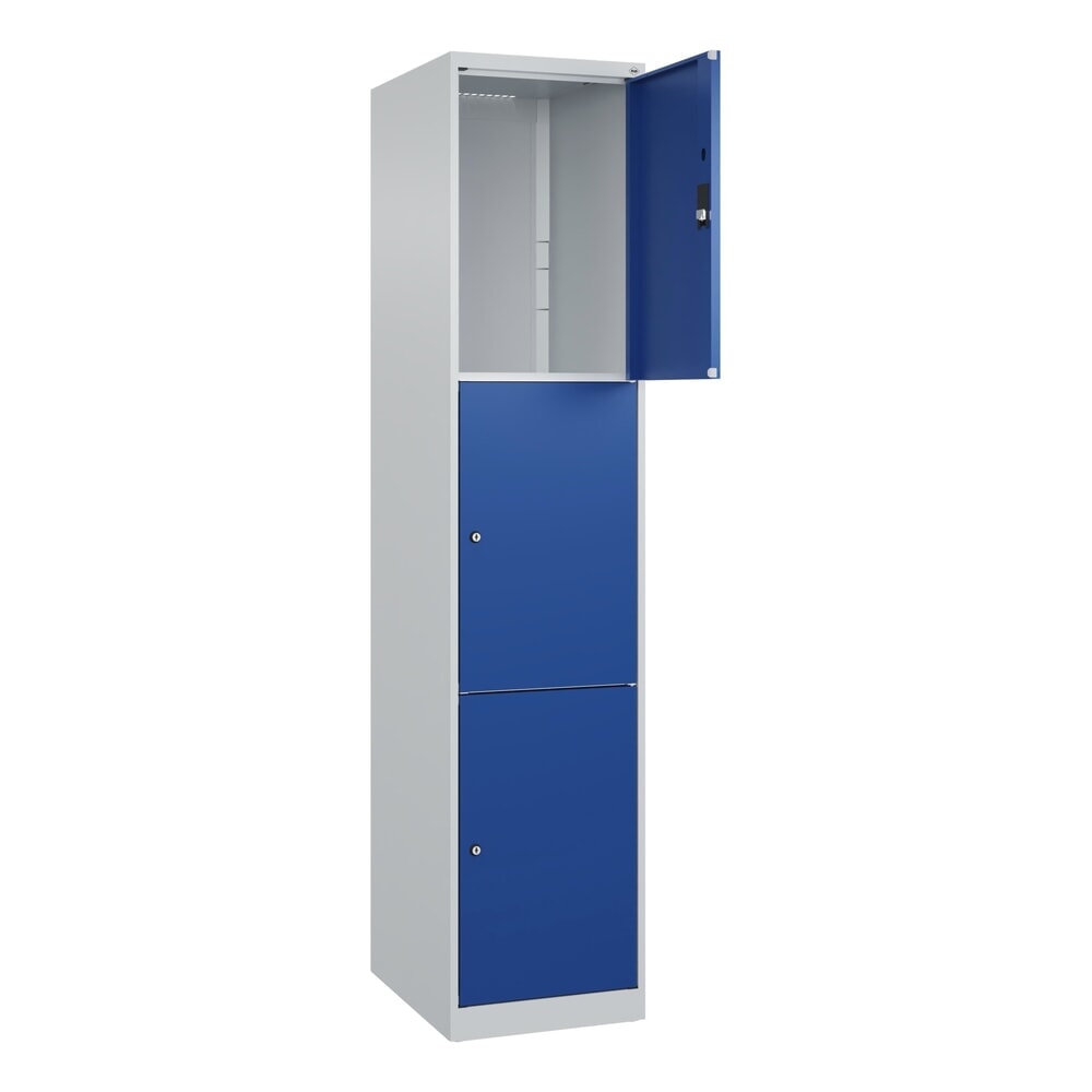 N° de l'image du produit 1 : C+P Schließfachschrank Classic PLUS, 1 Abteil, HxBxT 1.850 x 400 x 500 mm, lichtgrau, enzianblau, 3 Fächer, Zylinderschloss