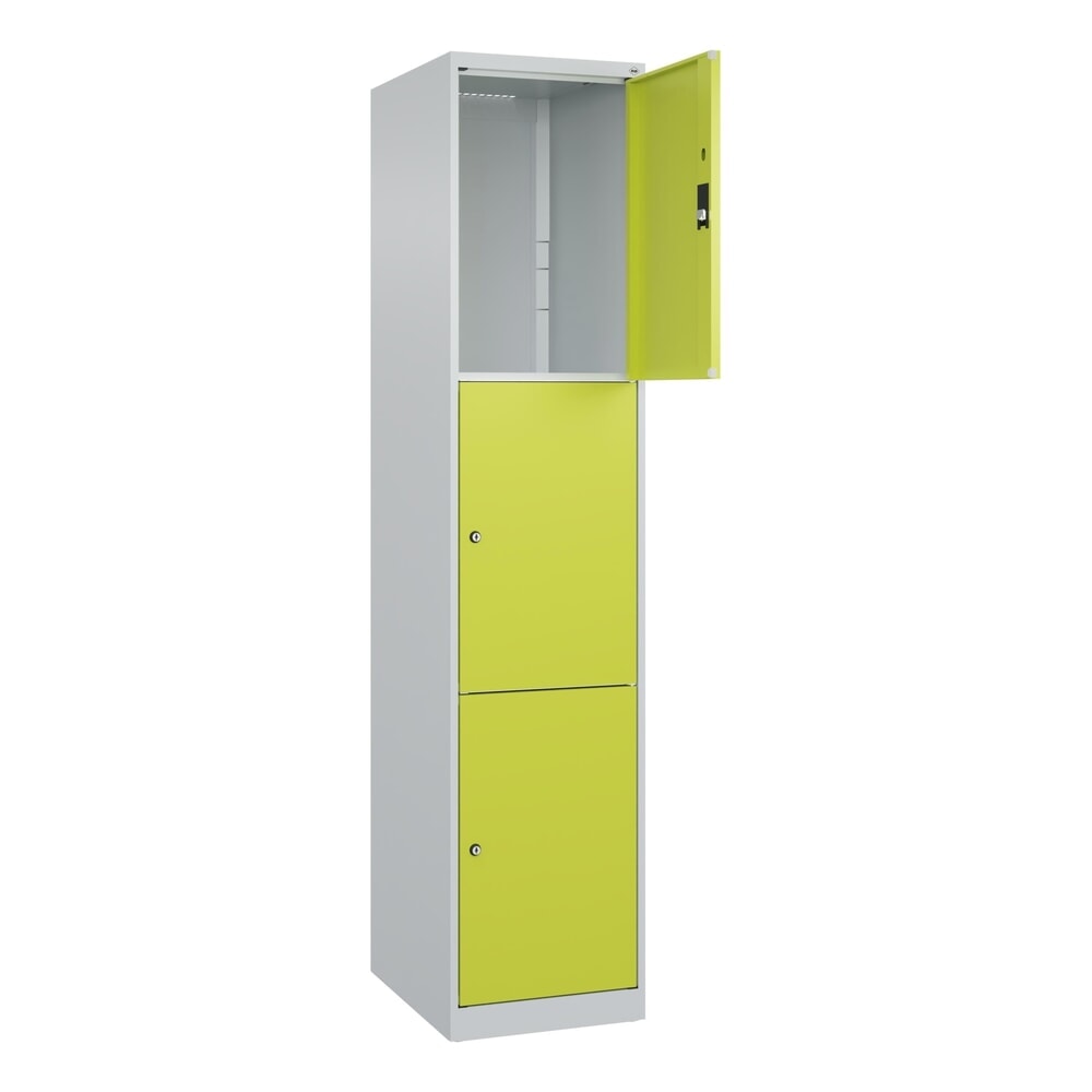Illustration du produit: C+P Schließfachschrank Classic PLUS, 1 Abteil, HxBxT 1.850 x 400 x 500 mm, lichtgrau, clowngrün, 3 Fächer, Zylinderschloss