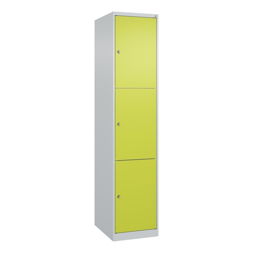 N° de l'image du produit 9 : C+P Schließfachschrank Classic PLUS, 1 Abteil, HxBxT 1.850 x 400 x 500 mm, lichtgrau, clowngrün, 3 Fächer, Zylinderschloss