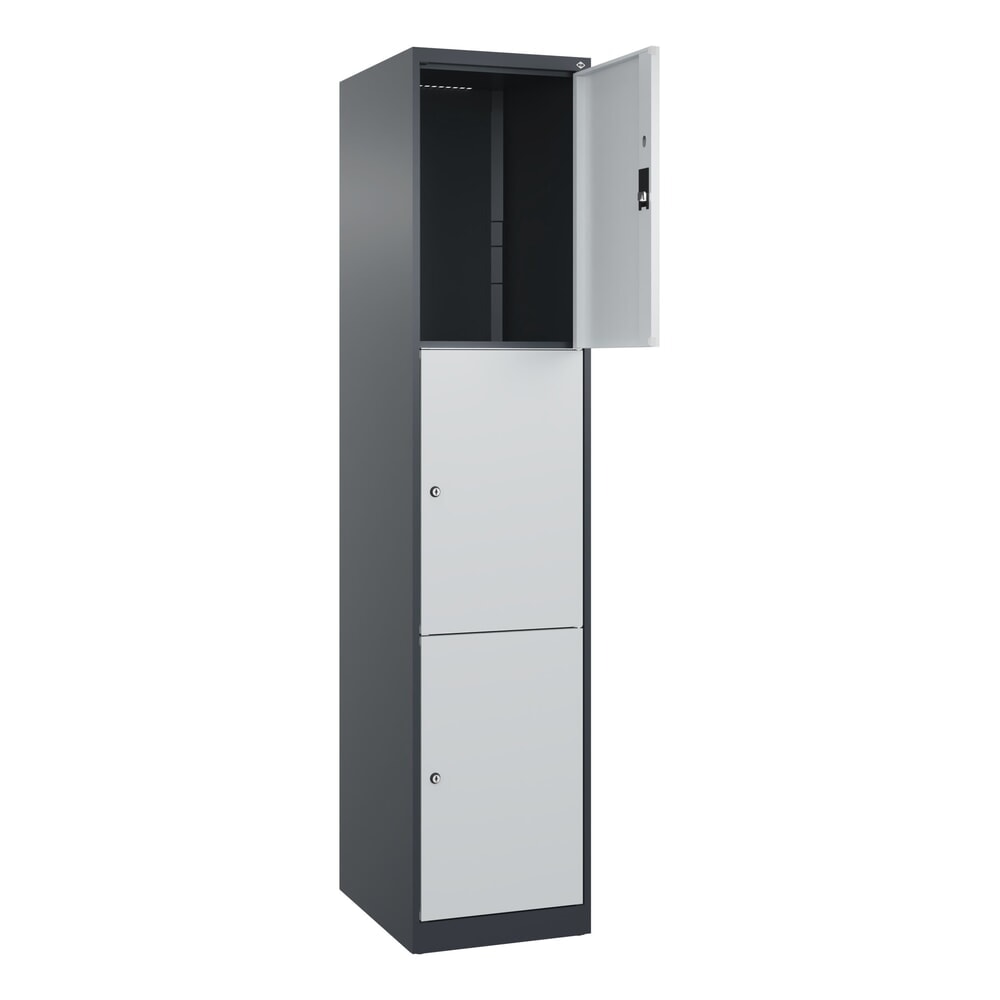 Produktabbildung: C+P Schliessfachschrank Classic PLUS, 1 Abteil, HxBxT 1.850 x 400 x 500 mm, anthrazitgrau, lichtgrau, 3 Fächer, Zylinderschloss