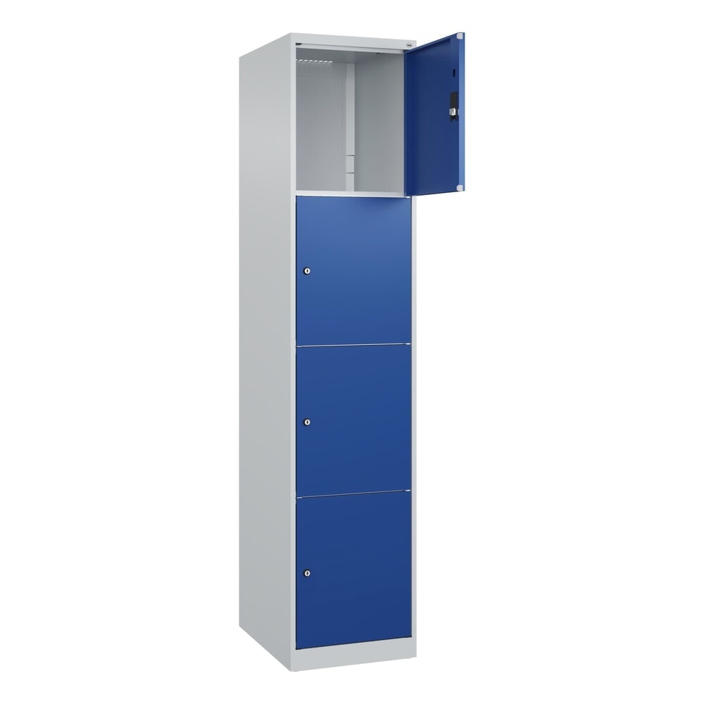 Produktabbildung: C+P Schliessfachschrank Classic PLUS, 1 Abteil, HxBxT 1.850 x 400 x 500 mm, lichtgrau, enzianblau, 4 Fächer, Zylinderschloss