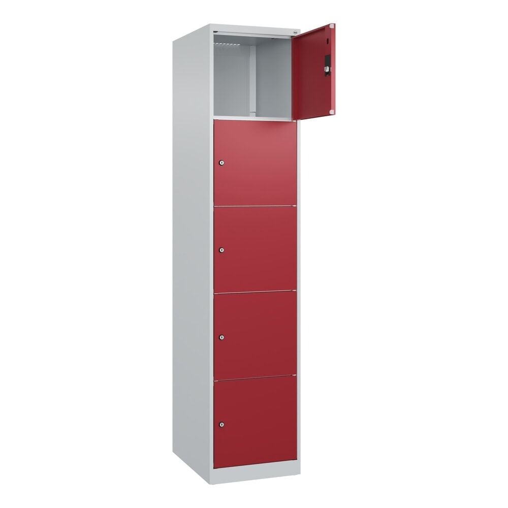 Illustration du produit: C+P Schließfachschrank Classic PLUS, 1 Abteil, HxBxT 1.850 x 400 x 500 mm, lichtgrau, rubinrot, 5 Fächer, Zylinderschloss