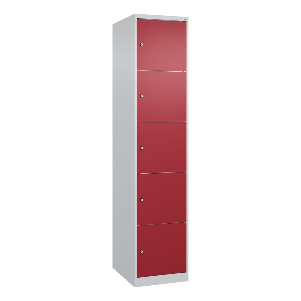 N° de l'image du produit 8 : C+P Schließfachschrank Classic PLUS, 1 Abteil, HxBxT 1.850 x 400 x 500 mm, lichtgrau, rubinrot, 5 Fächer, Zylinderschloss