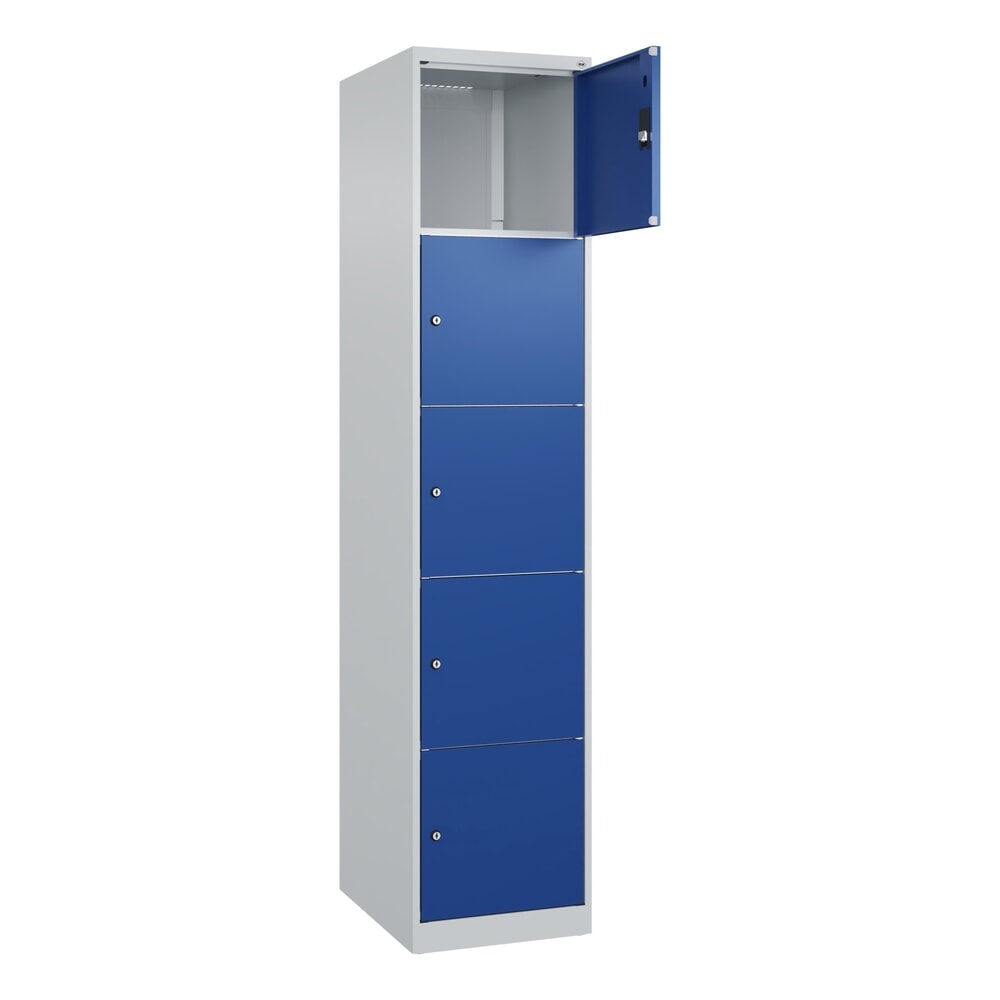 Produktabbildung: C+P Schliessfachschrank Classic PLUS, 1 Abteil, HxBxT 1.850 x 400 x 500 mm, lichtgrau, enzianblau, 5 Fächer, Zylinderschloss