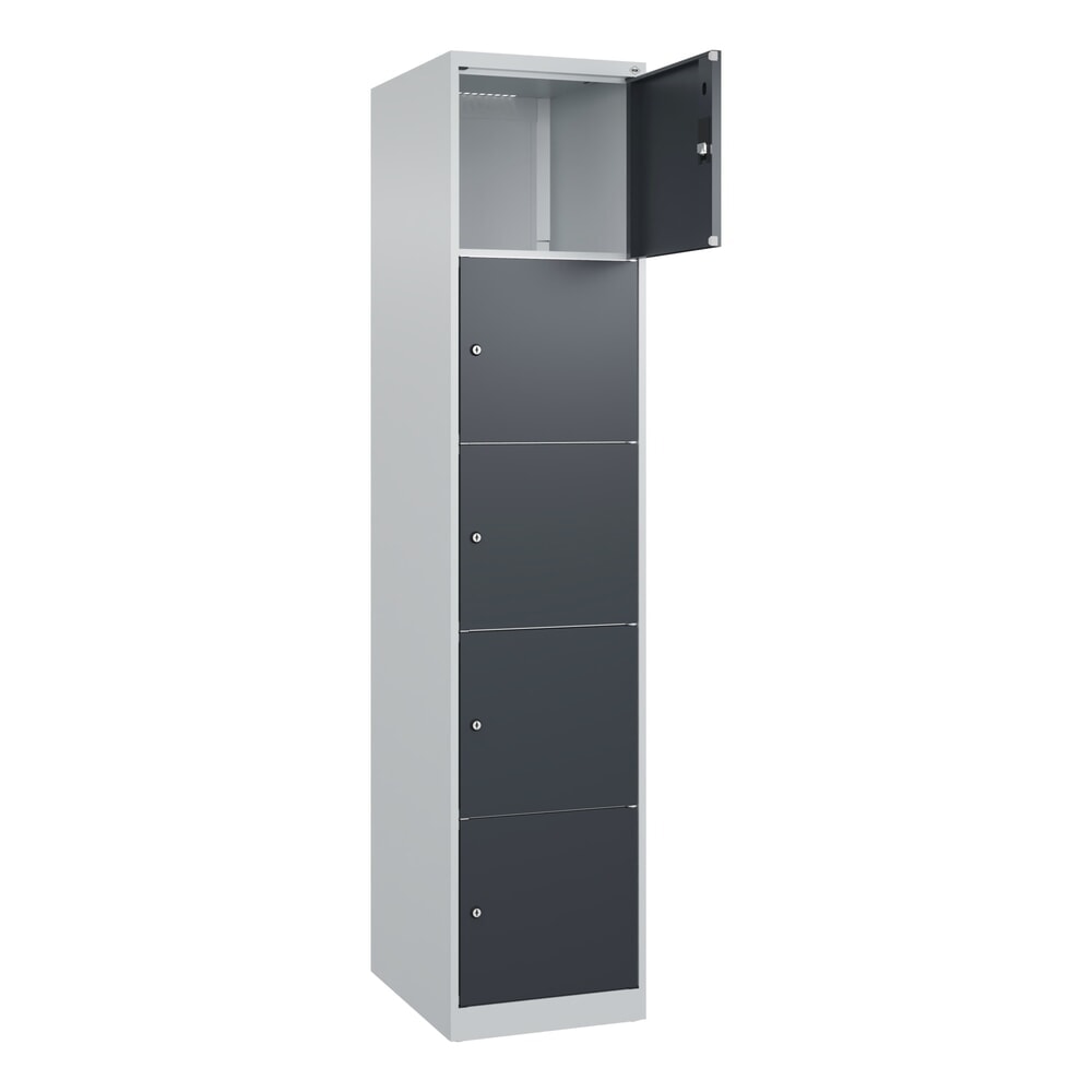 Illustration du produit: C+P Schließfachschrank Classic PLUS, 1 Abteil, HxBxT 1.850 x 400 x 500 mm, lichtgrau, anthrazitgrau, 5 Fächer, Zylinderschloss