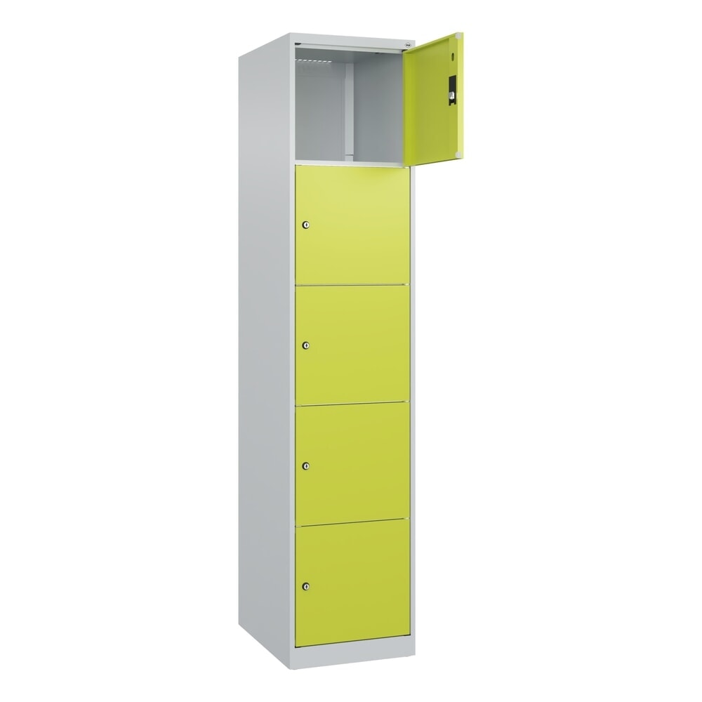 Produktabbildung: C+P Schliessfachschrank Classic PLUS, 1 Abteil, HxBxT 1.850 x 400 x 500 mm, lichtgrau, clowngrün, 5 Fächer, Zylinderschloss