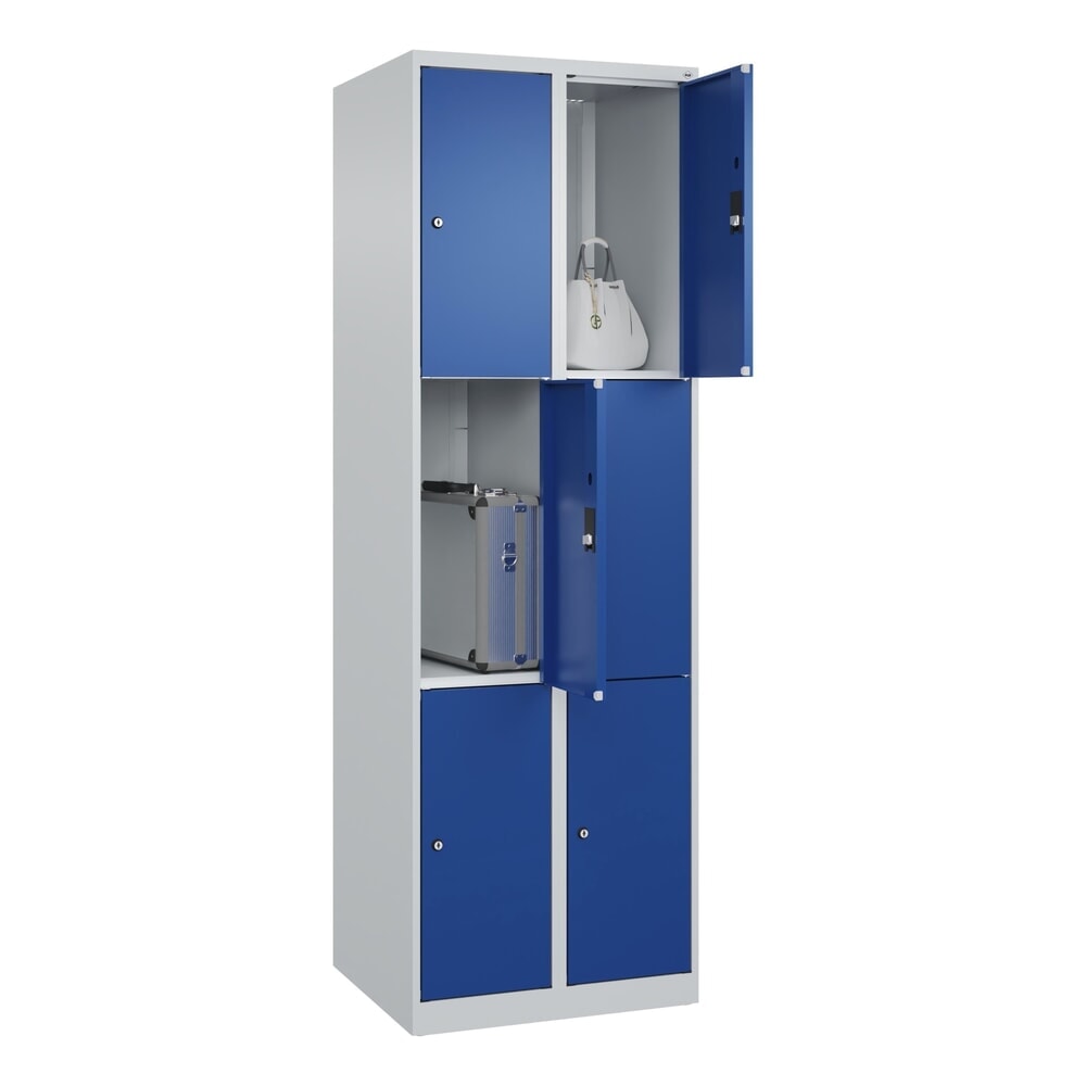 Produktabbildung Nr. 10: C+P Schliessfachschrank Classic PLUS, 2 Abteile, HxBxT 1.850 x 600 x 500 mm, lichtgrau, enzianblau, 6 Fächer, Zylinderschloss