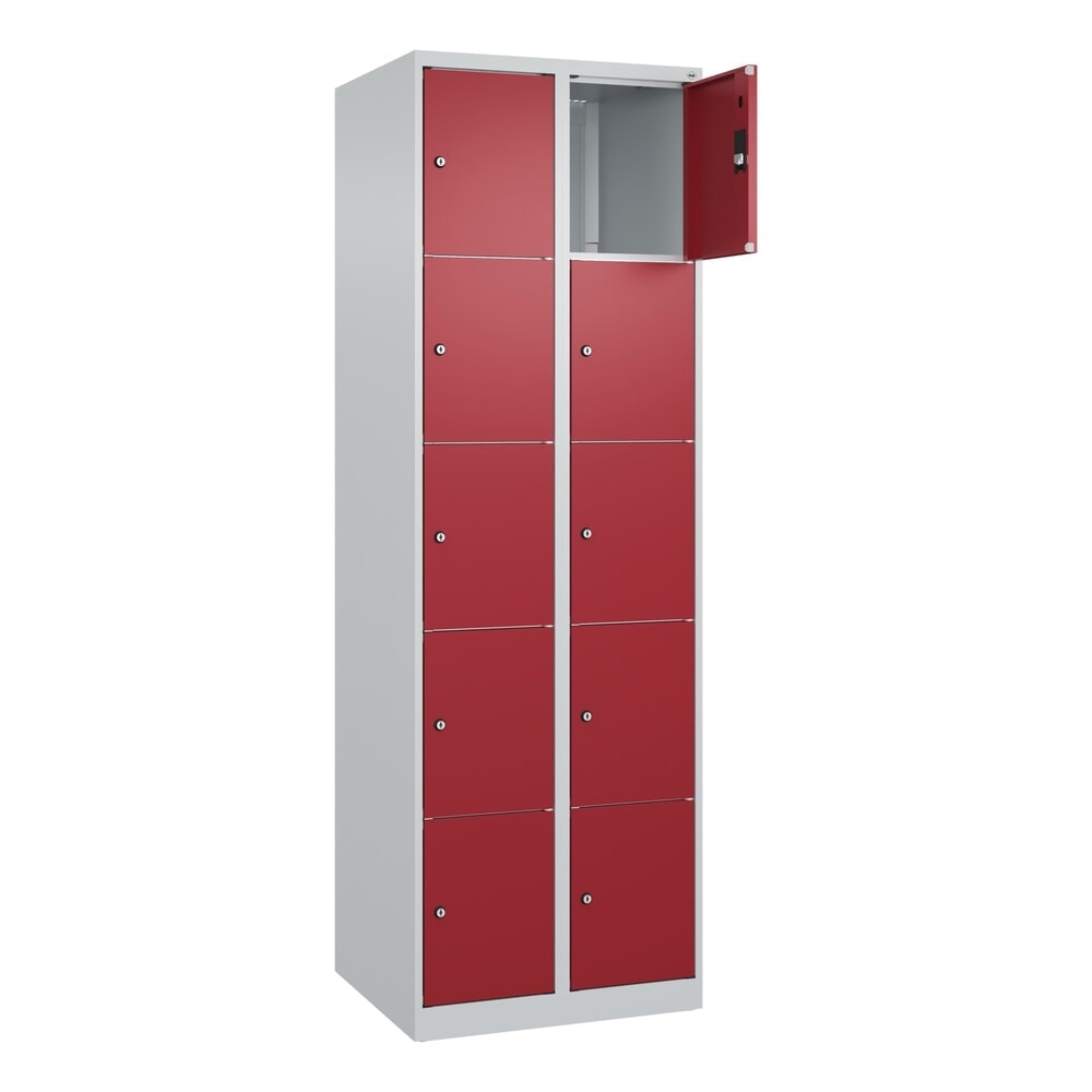 Produktabbildung Nr. 1: C+P Schliessfachschrank Classic PLUS, 2 Abteile, HxBxT 1.850 x 600 x 500 mm, lichtgrau, rubinrot, 10 Fächer, Zylinderschloss