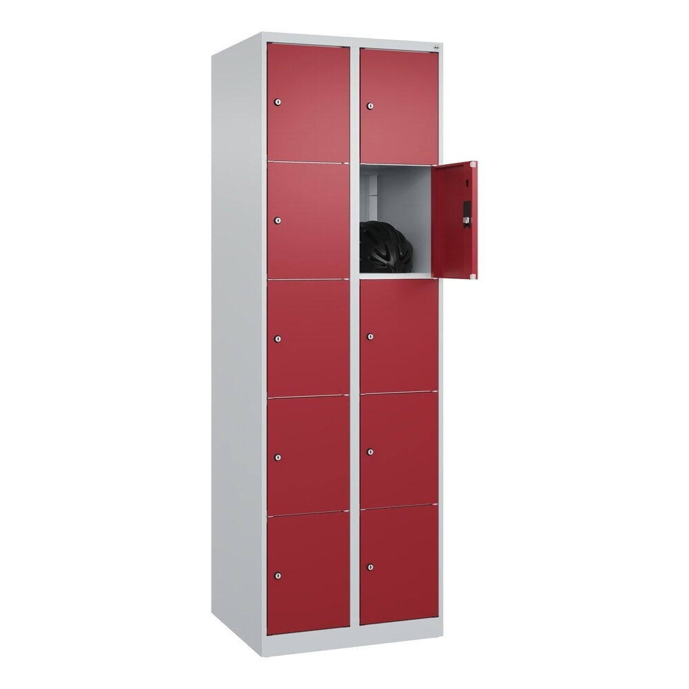 Produktabbildung Nr. 9: C+P Schliessfachschrank Classic PLUS, 2 Abteile, HxBxT 1.850 x 600 x 500 mm, lichtgrau, rubinrot, 10 Fächer, Zylinderschloss