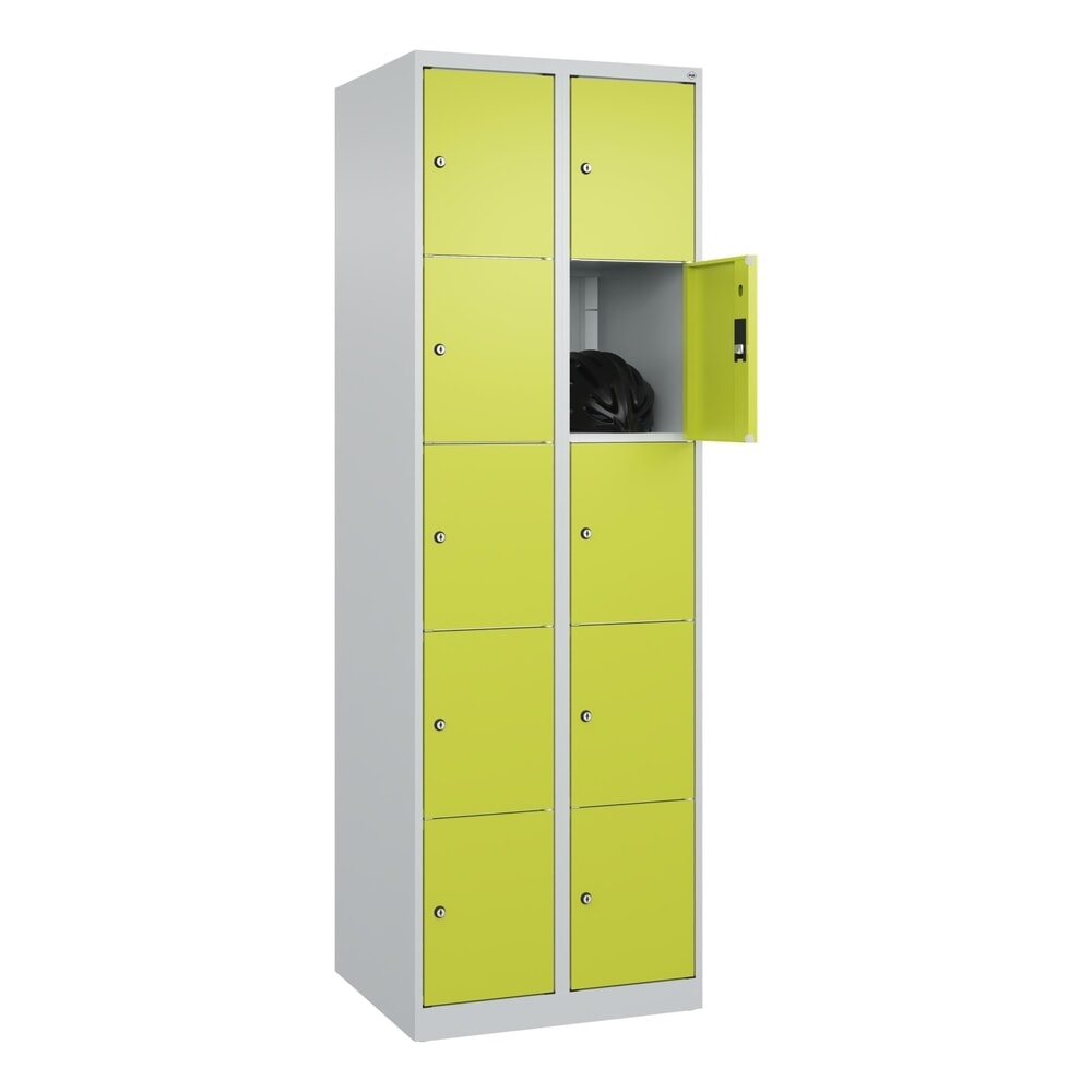 Produktabbildung Nr. 10: C+P Schliessfachschrank Classic PLUS, 2 Abteile, HxBxT 1.850 x 600 x 500 mm, lichtgrau, clowngrün, 10 Fächer, Zylinderschloss