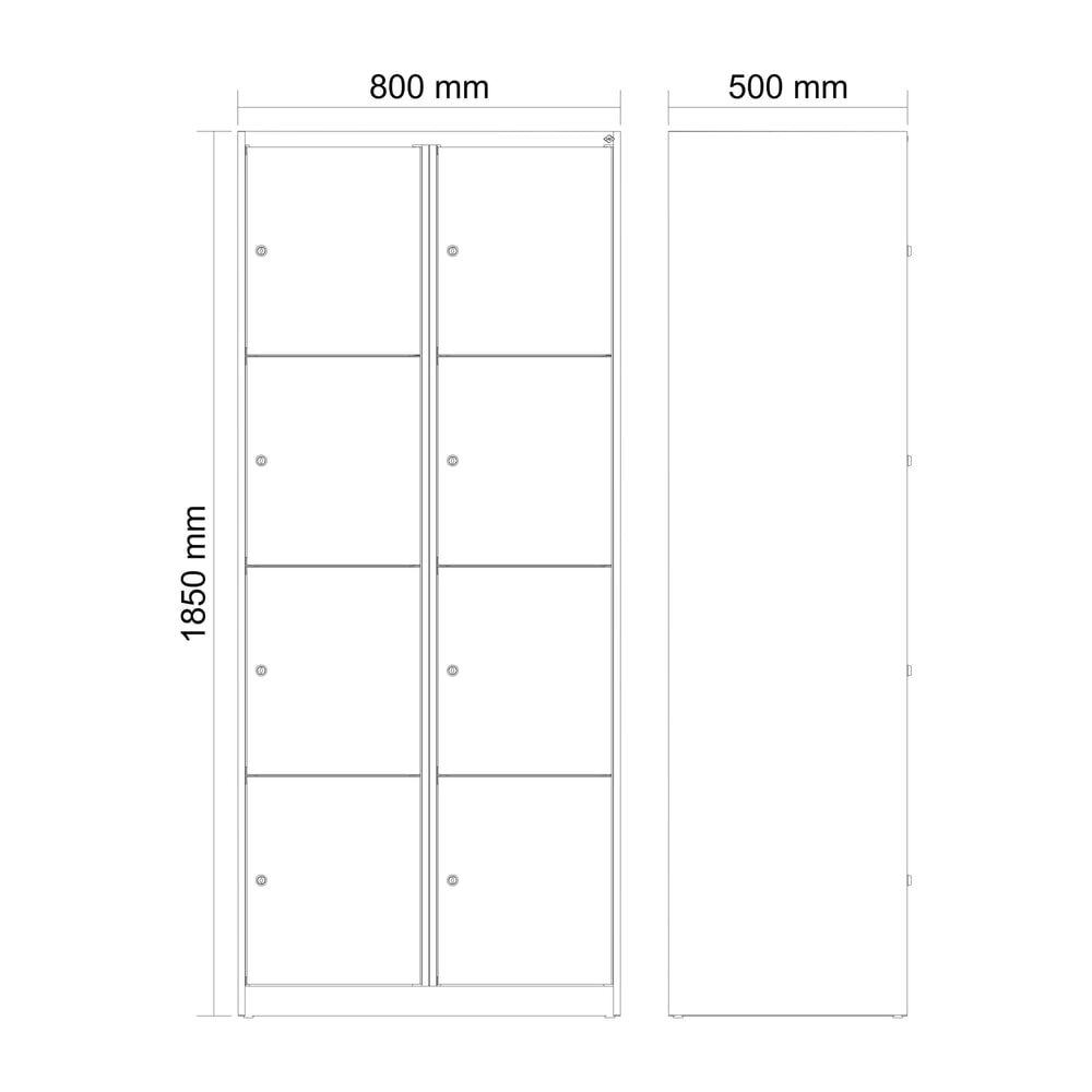 Produktabbildung Nr. 8: C+P Schliessfachschrank Classic PLUS, 2 Abteile, HxBxT 1.850 x 800 x 500 mm, lichtgrau, lichtgrau, 8 Fächer, Zylinderschloss