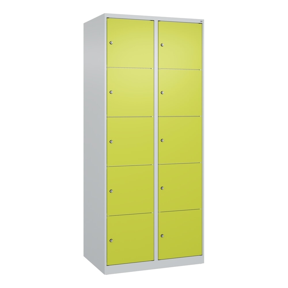 N° de l'image du produit 9 : C+P Schließfachschrank Classic PLUS, 2 Abteile, HxBxT 1.850 x 800 x 500 mm, lichtgrau, clowngrün, 10 Fächer, Zylinderschloss
