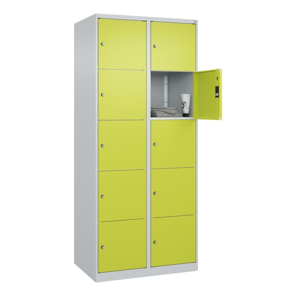 N° de l'image du produit 10 : C+P Schließfachschrank Classic PLUS, 2 Abteile, HxBxT 1.850 x 800 x 500 mm, lichtgrau, clowngrün, 10 Fächer, Zylinderschloss