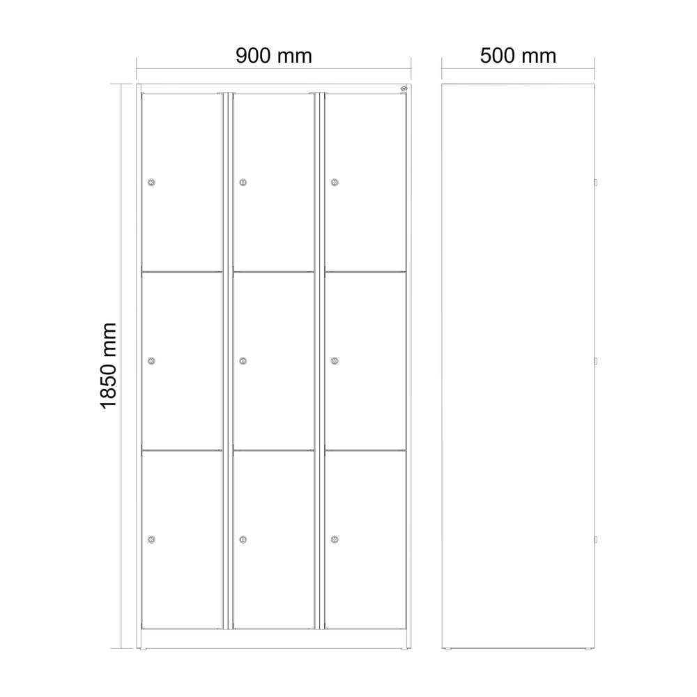Produktabbildung Nr. 8: C+P Schliessfachschrank Classic PLUS, 3 Abteile, HxBxT 1.850 x 900 x 500 mm, lichtgrau, lichtgrau, 9 Fächer, Zylinderschloss