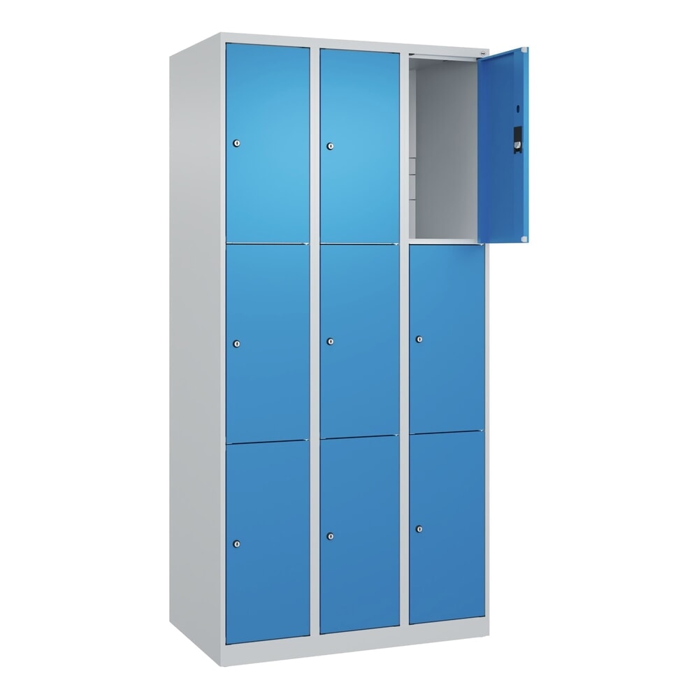 Illustration du produit: C+P Schließfachschrank Classic PLUS, 3 Abteile, HxBxT 1.850 x 900 x 500 mm, lichtgrau, lichtblau, 9 Fächer, Zylinderschloss