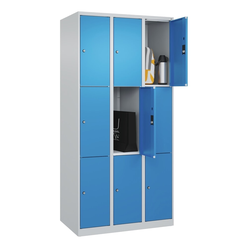 Produktabbildung Nr. 10: C+P Schliessfachschrank Classic PLUS, 3 Abteile, HxBxT 1.850 x 900 x 500 mm, lichtgrau, lichtblau, 9 Fächer, Zylinderschloss
