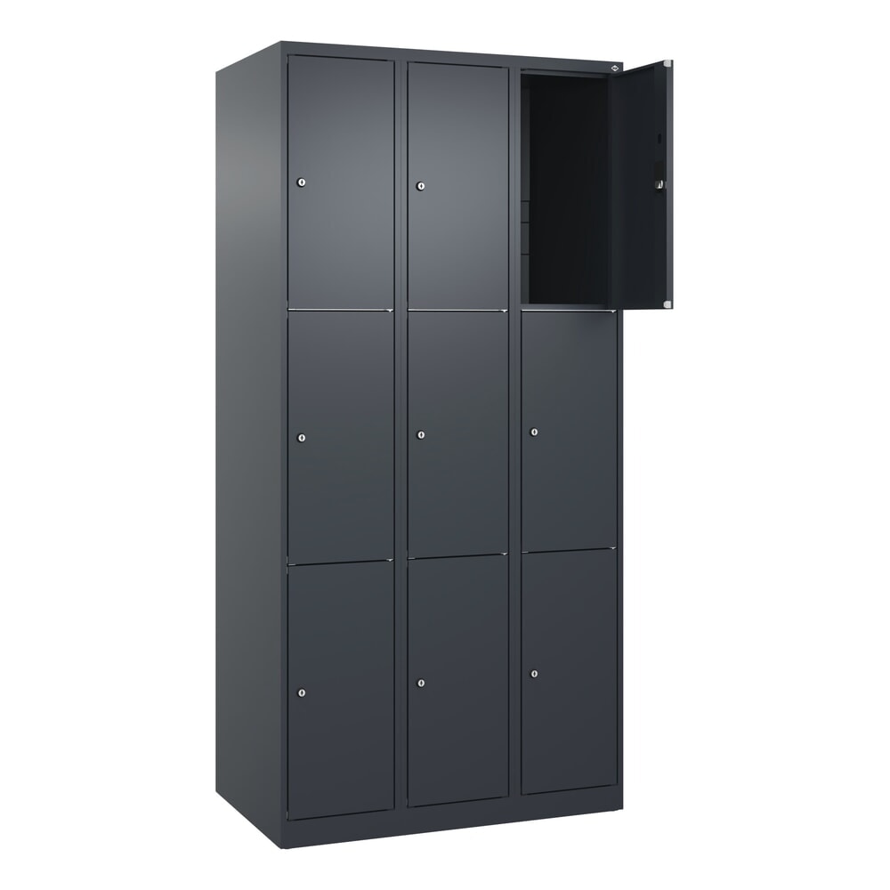 N° de l'image du produit 1 : C+P Schließfachschrank Classic PLUS, 3 Abteile, HxBxT 1.850 x 900 x 500 mm, anthrazitgrau, anthrazitgrau, 9 Fächer, Zylinderschloss
