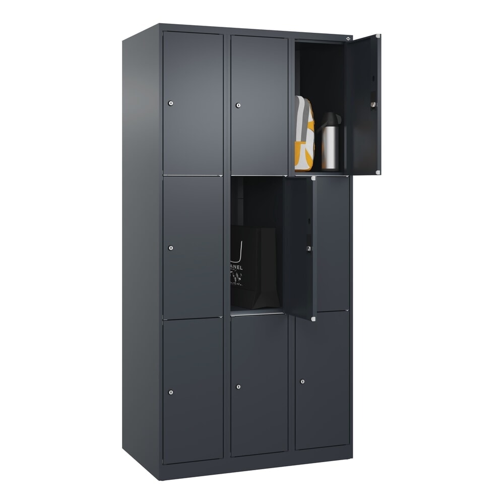 N° de l'image du produit 10 : C+P Schließfachschrank Classic PLUS, 3 Abteile, HxBxT 1.850 x 900 x 500 mm, anthrazitgrau, anthrazitgrau, 9 Fächer, Zylinderschloss