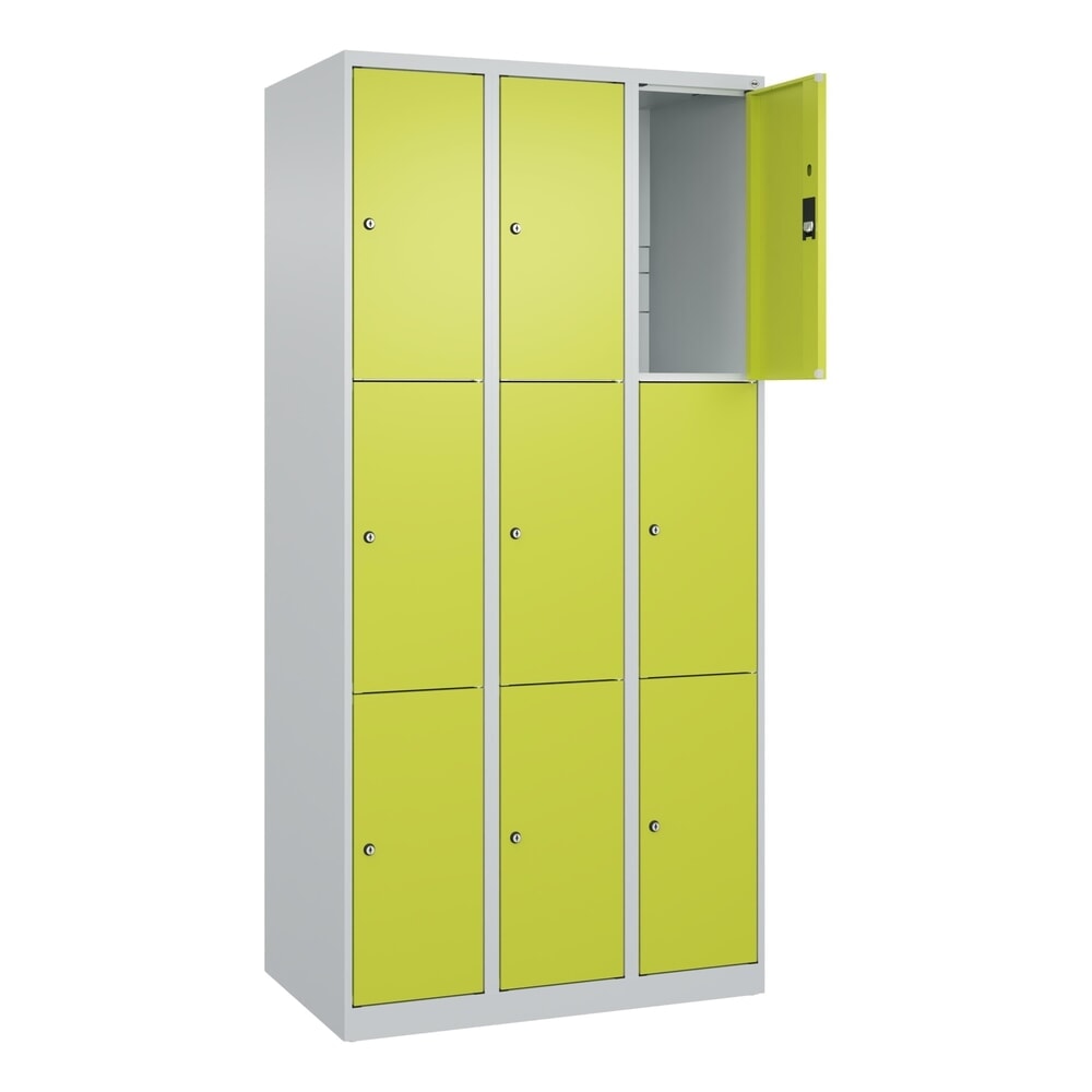 Illustration du produit: C+P Schließfachschrank Classic PLUS, 3 Abteile, HxBxT 1.850 x 900 x 500 mm, lichtgrau, clowngrün, 9 Fächer, Zylinderschloss