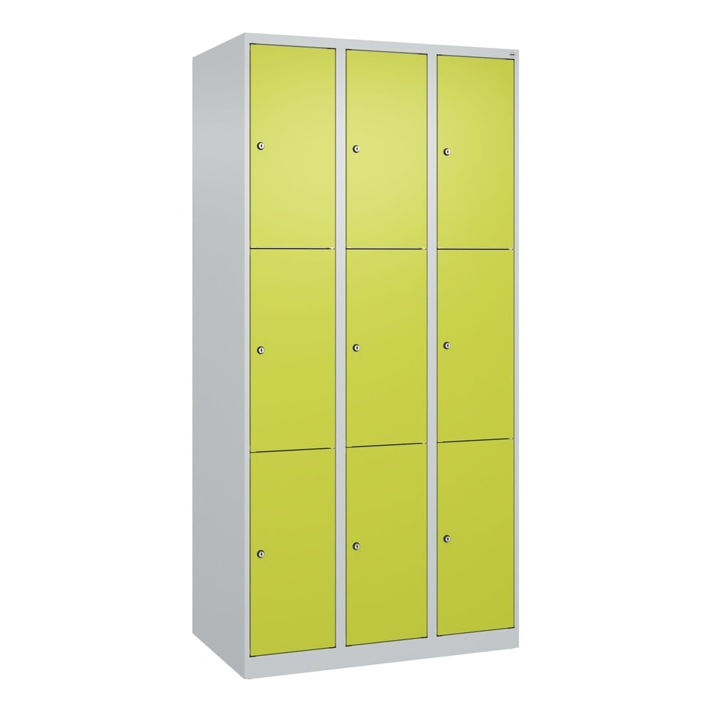 Produktabbildung Nr. 9: C+P Schliessfachschrank Classic PLUS, 3 Abteile, HxBxT 1.850 x 900 x 500 mm, lichtgrau, clowngrün, 9 Fächer, Zylinderschloss