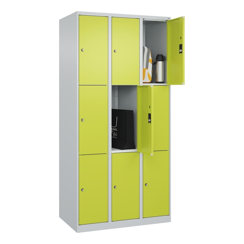 Produktabbildung Nr. 10: C+P Schliessfachschrank Classic PLUS, 3 Abteile, HxBxT 1.850 x 900 x 500 mm, lichtgrau, clowngrün, 9 Fächer, Zylinderschloss