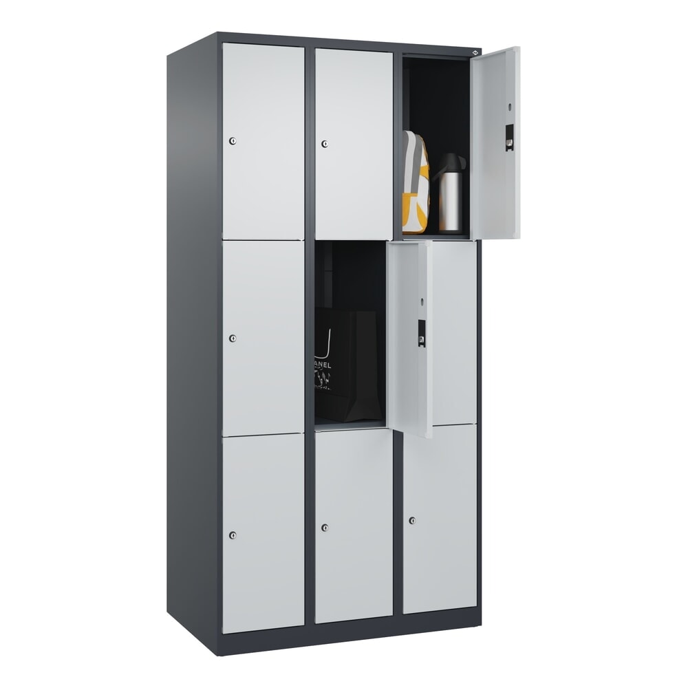 N° de l'image du produit 10 : C+P Schließfachschrank Classic PLUS, 3 Abteile, HxBxT 1.850 x 900 x 500 mm, anthrazitgrau, lichtgrau, 9 Fächer, Zylinderschloss