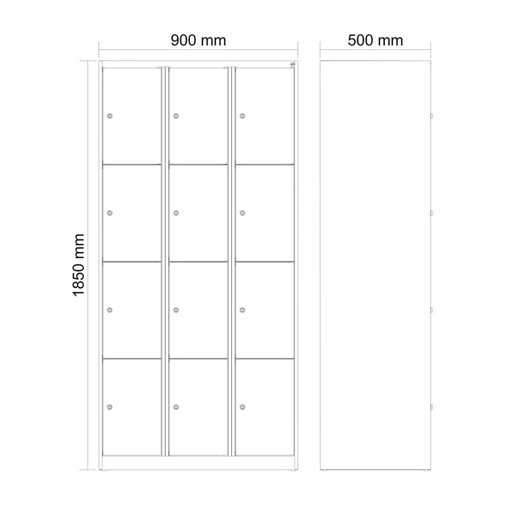 N° de l'image du produit 8 : C+P Schließfachschrank Classic PLUS, 3 Abteile, HxBxT 1.850 x 900 x 500 mm, lichtgrau, clowngrün, 12 Fächer, Zylinderschloss