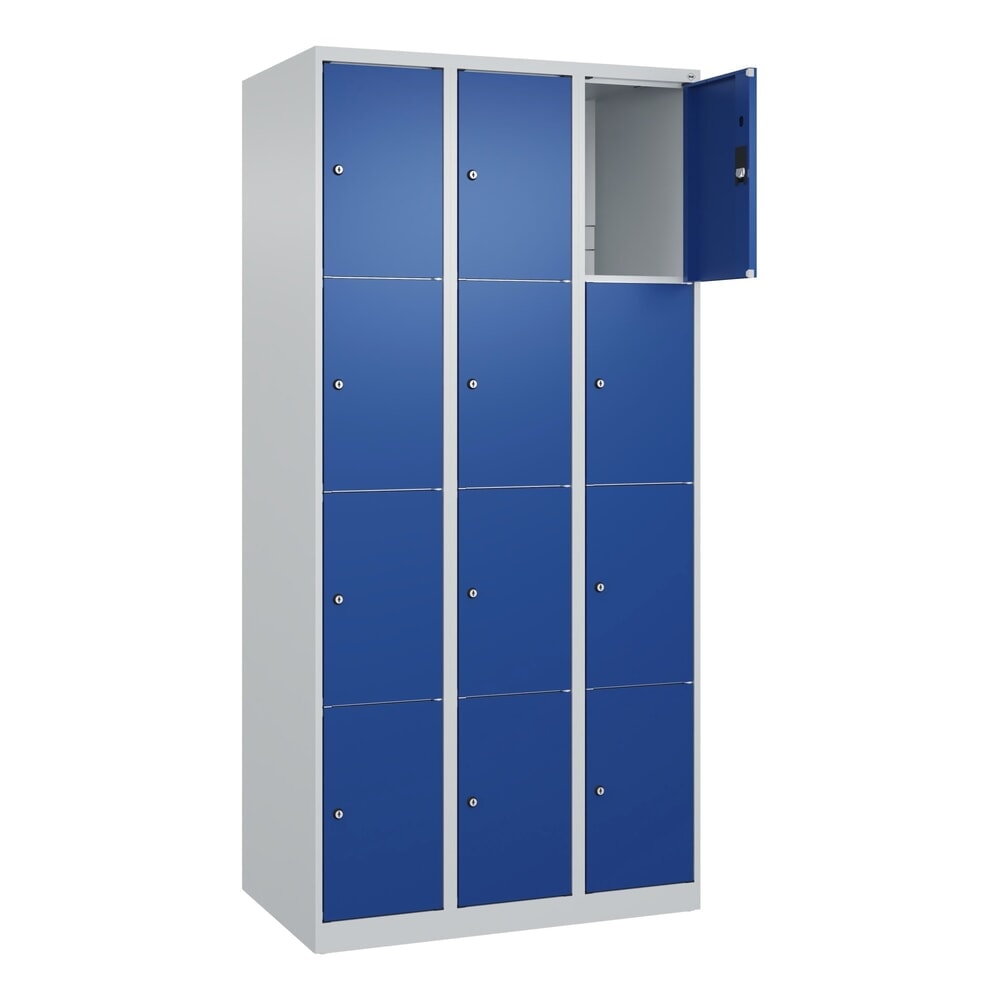 Illustration du produit: C+P Schließfachschrank Classic PLUS, 3 Abteile, HxBxT 1.850 x 900 x 500 mm, lichtgrau, enzianblau, 12 Fächer, Zylinderschloss