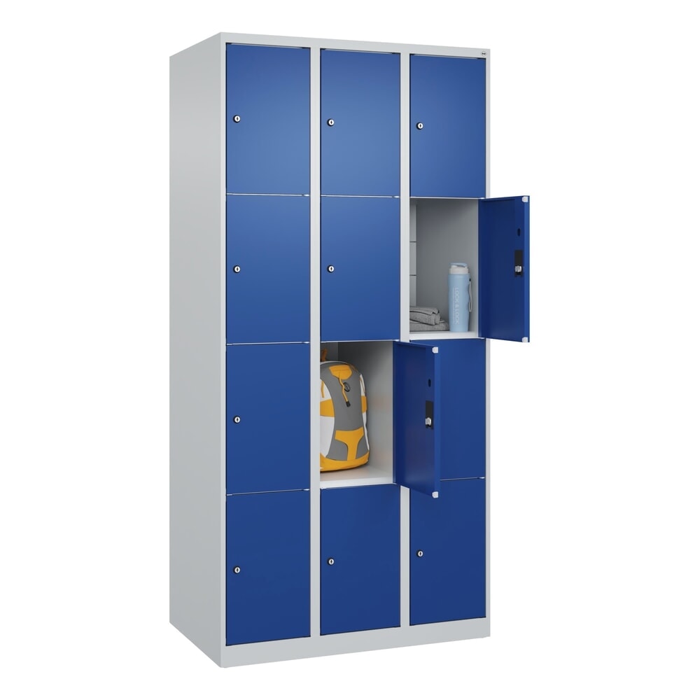 N° de l'image du produit 10 : C+P Schließfachschrank Classic PLUS, 3 Abteile, HxBxT 1.850 x 900 x 500 mm, lichtgrau, enzianblau, 12 Fächer, Zylinderschloss