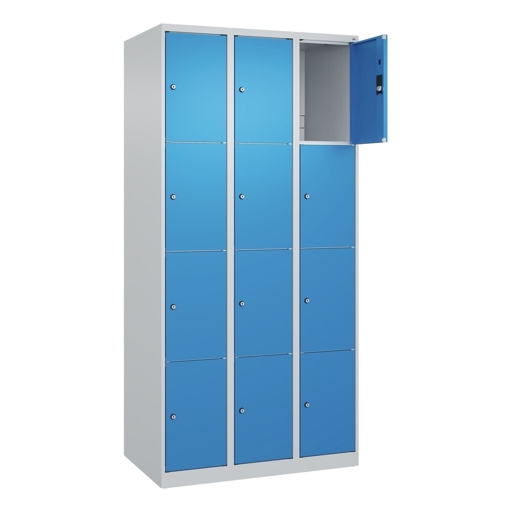 Illustration du produit: C+P Schließfachschrank Classic PLUS, 3 Abteile, HxBxT 1.850 x 900 x 500 mm, lichtgrau, lichtblau, 12 Fächer, Zylinderschloss