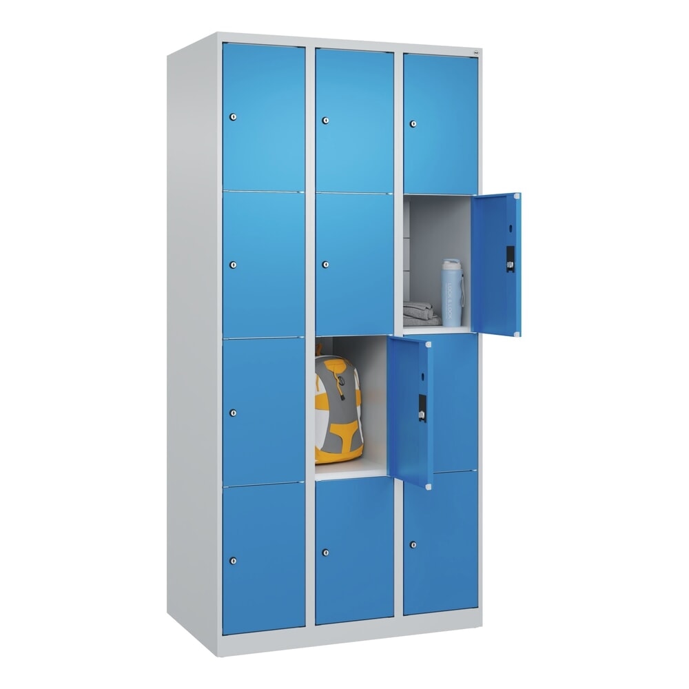 N° de l'image du produit 10 : C+P Schließfachschrank Classic PLUS, 3 Abteile, HxBxT 1.850 x 900 x 500 mm, lichtgrau, lichtblau, 12 Fächer, Zylinderschloss