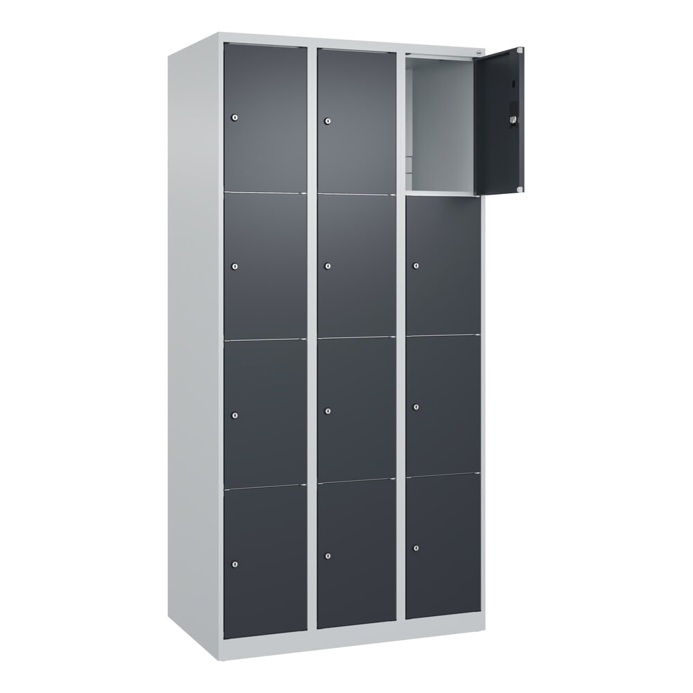 Illustration du produit: C+P Schließfachschrank Classic PLUS, 3 Abteile, HxBxT 1.850 x 900 x 500 mm, lichtgrau, anthrazitgrau, 12 Fächer, Zylinderschloss