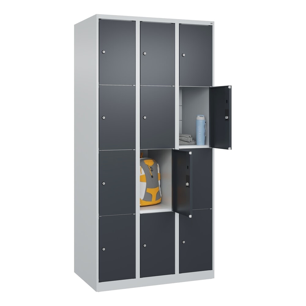 N° de l'image du produit 10 : C+P Schließfachschrank Classic PLUS, 3 Abteile, HxBxT 1.850 x 900 x 500 mm, lichtgrau, anthrazitgrau, 12 Fächer, Zylinderschloss