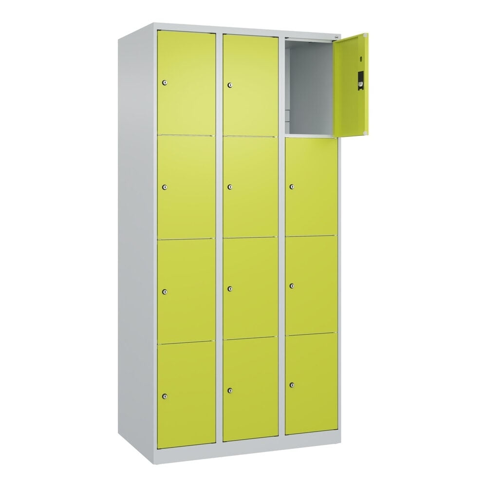 Illustration du produit: C+P Schließfachschrank Classic PLUS, 3 Abteile, HxBxT 1.850 x 900 x 500 mm, lichtgrau, clowngrün, 12 Fächer, Zylinderschloss