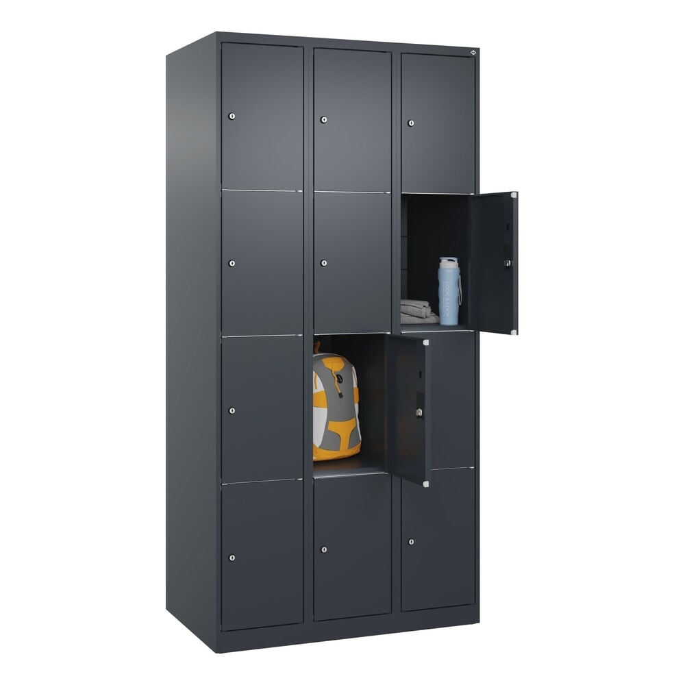 N° de l'image du produit 10 : C+P Schließfachschrank Classic PLUS, 3 Abteile, HxBxT 1.850 x 900 x 500 mm, anthrazitgrau, anthrazitgrau, 12 Fächer, Zylinderschloss