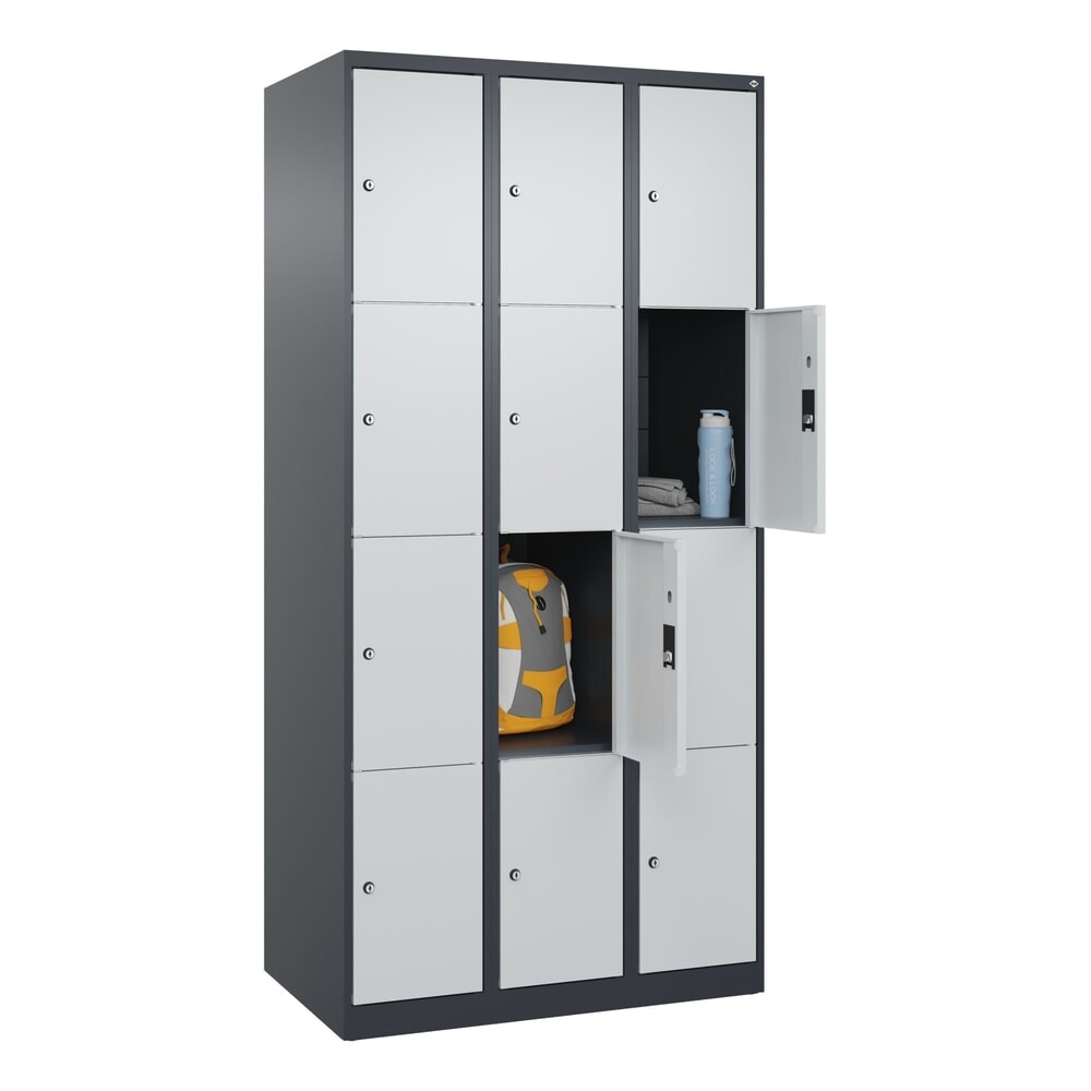 N° de l'image du produit 10 : C+P Schließfachschrank Classic PLUS, 3 Abteile, HxBxT 1.850 x 900 x 500 mm, anthrazitgrau, lichtgrau, 12 Fächer, Zylinderschloss