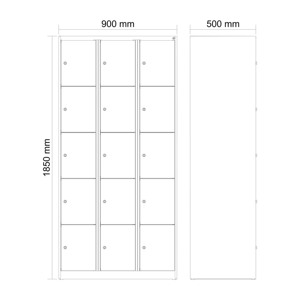 N° de l'image du produit 9 : C+P Schließfachschrank Classic PLUS, 3 Abteile, HxBxT 1.850 x 900 x 500 mm, lichtgrau, enzianblau, 15 Fächer, Zylinderschloss