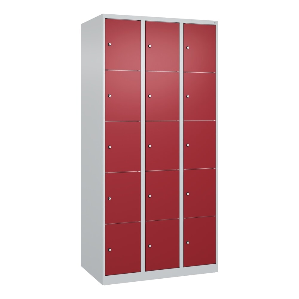 N° de l'image du produit 9 : C+P Schließfachschrank Classic PLUS, 3 Abteile, HxBxT 1.850 x 900 x 500 mm, lichtgrau, rubinrot, 15 Fächer, Zylinderschloss