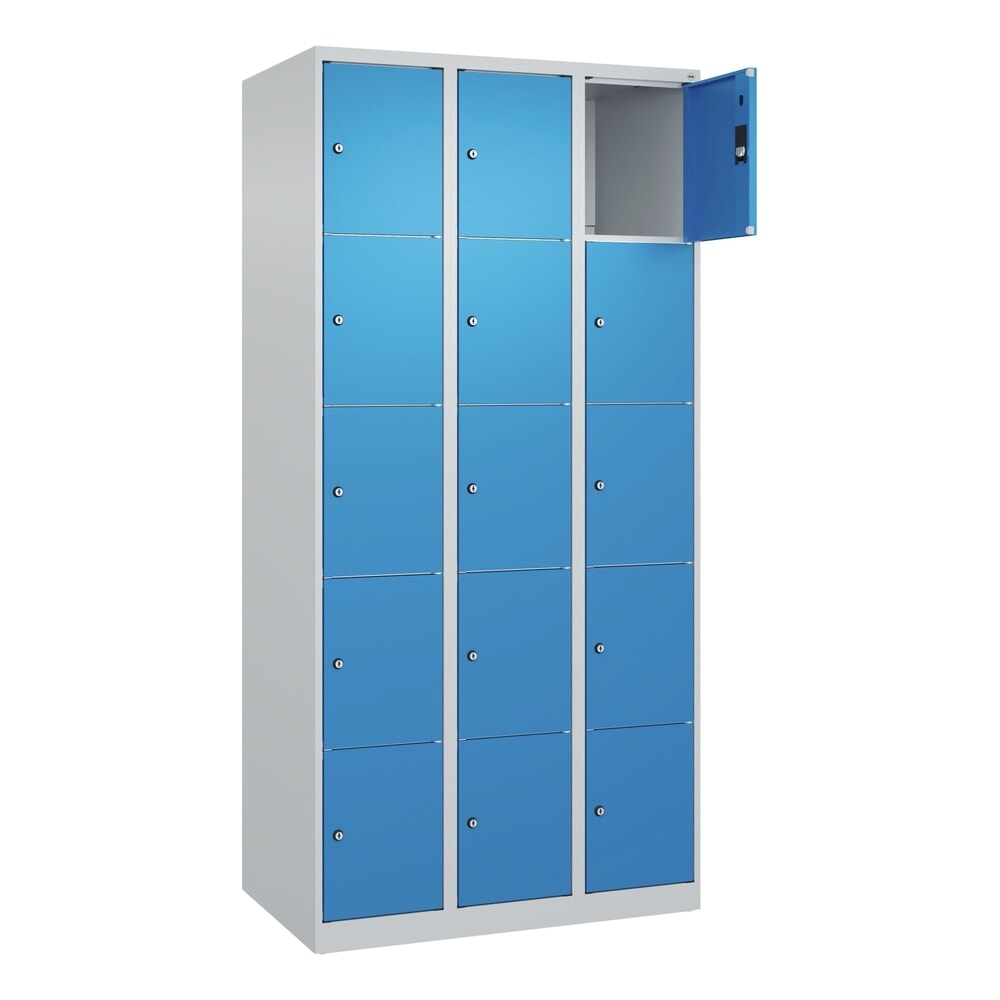 Illustration du produit: C+P Schließfachschrank Classic PLUS, 3 Abteile, HxBxT 1.850 x 900 x 500 mm, lichtgrau, lichtblau, 15 Fächer, Zylinderschloss