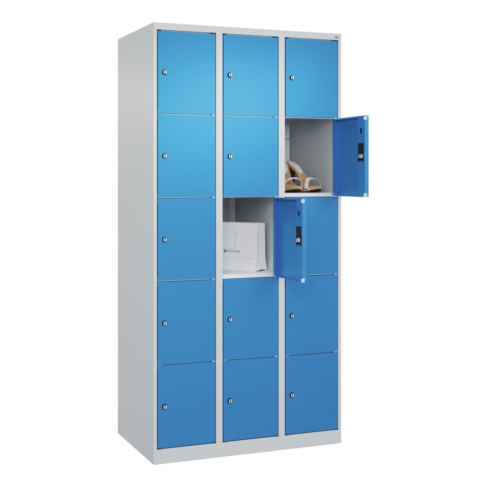 N° de l'image du produit 10 : C+P Schließfachschrank Classic PLUS, 3 Abteile, HxBxT 1.850 x 900 x 500 mm, lichtgrau, lichtblau, 15 Fächer, Zylinderschloss