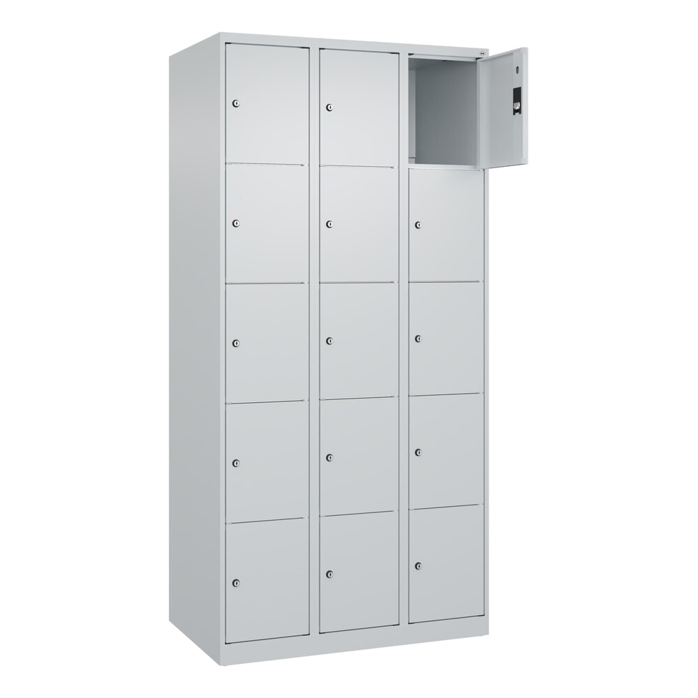 Illustration du produit: C+P Schließfachschrank Classic PLUS, 3 Abteile, HxBxT 1.850 x 900 x 500 mm, lichtgrau, lichtgrau, 15 Fächer, Zylinderschloss