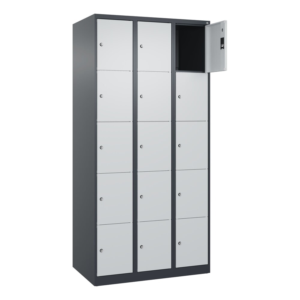 Illustration du produit: C+P Schließfachschrank Classic PLUS, 3 Abteile, HxBxT 1.850 x 900 x 500 mm, anthrazitgrau, lichtgrau, 15 Fächer, Zylinderschloss
